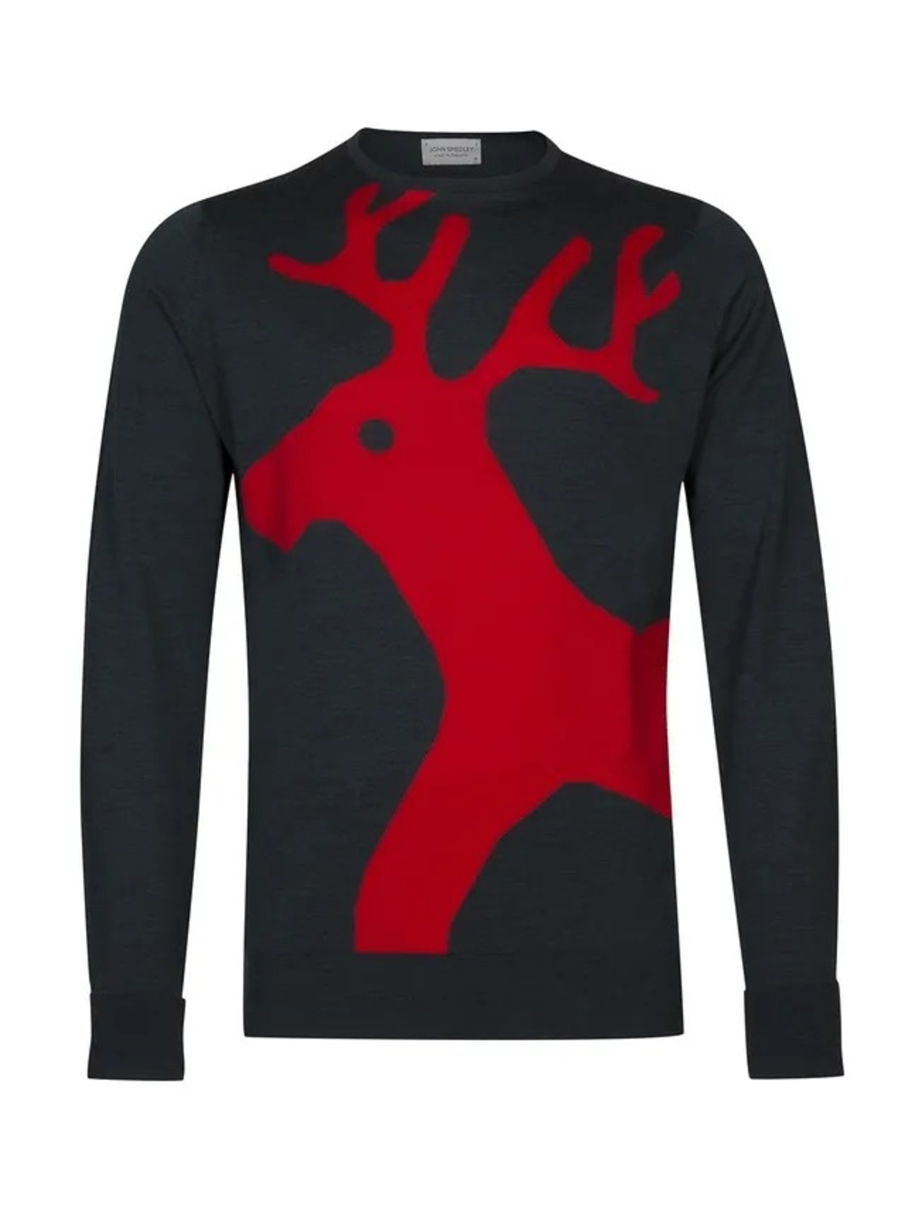 John Smedley Green Merino Wool Sweater with Red Reindeer